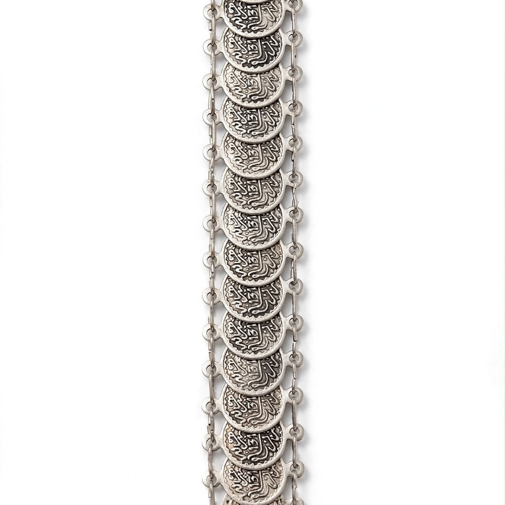 Silver Coin Link Necklace for Women - Detailed Etched Coins